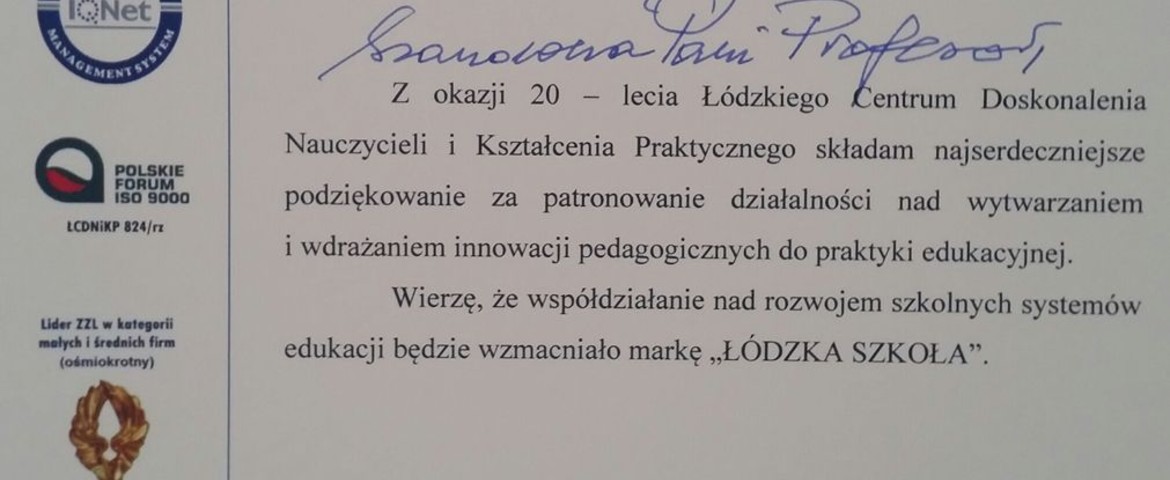 Podziękowania dla przewodniczącej SLD w województwie łódzkim